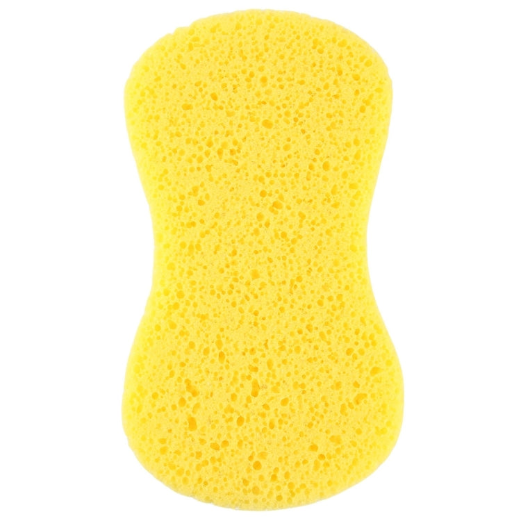 Yellow macropore cleaning sponge for car wash, rounded shape with porous texture