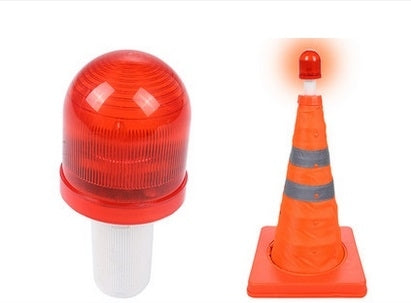 Retractable LED warning cone with red flashing beacon on white tube