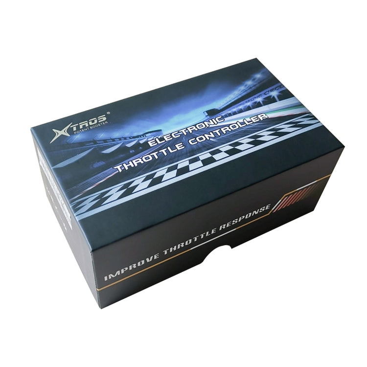 TROS electronic throttle controller retail box with printed branding and checkered graphics
