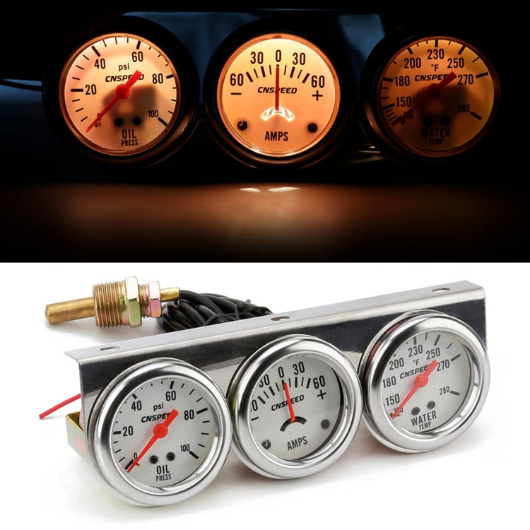 Triple 3-in-1 car gauge set with oil pressure, amps, and water temperature dials