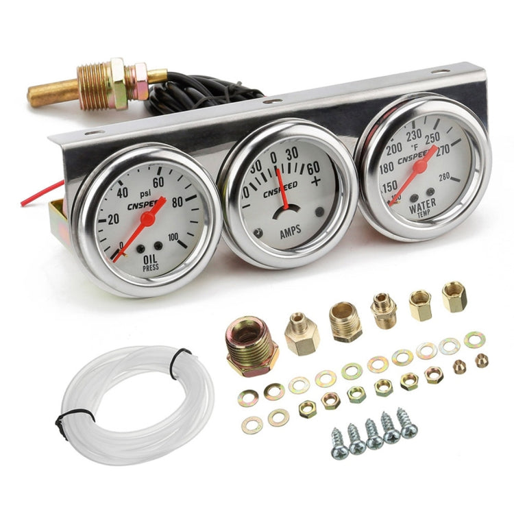 Triple car gauge set with oil pressure, amps, and water temperature meters plus parts