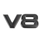 Black V8 car emblem sticker with separate metal number and letter pieces