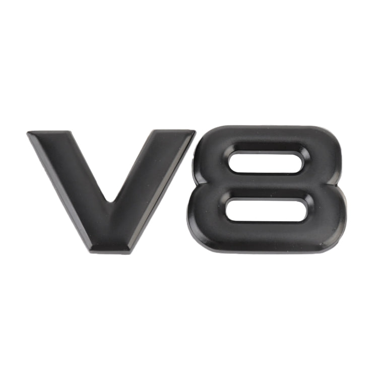 Black V8 car emblem sticker with separate metal number and letter pieces