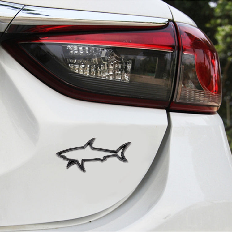 Shark silhouette car body metal sticker, black outline on rear panel