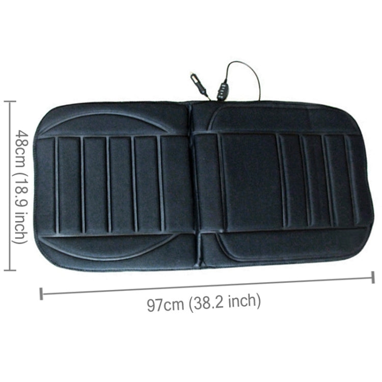 Black car seat heating cushion pad, approx 97x48 cm, with power cord