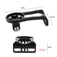 Black bike accessory mount bracket with dimensions, mounting base and screw hardware
