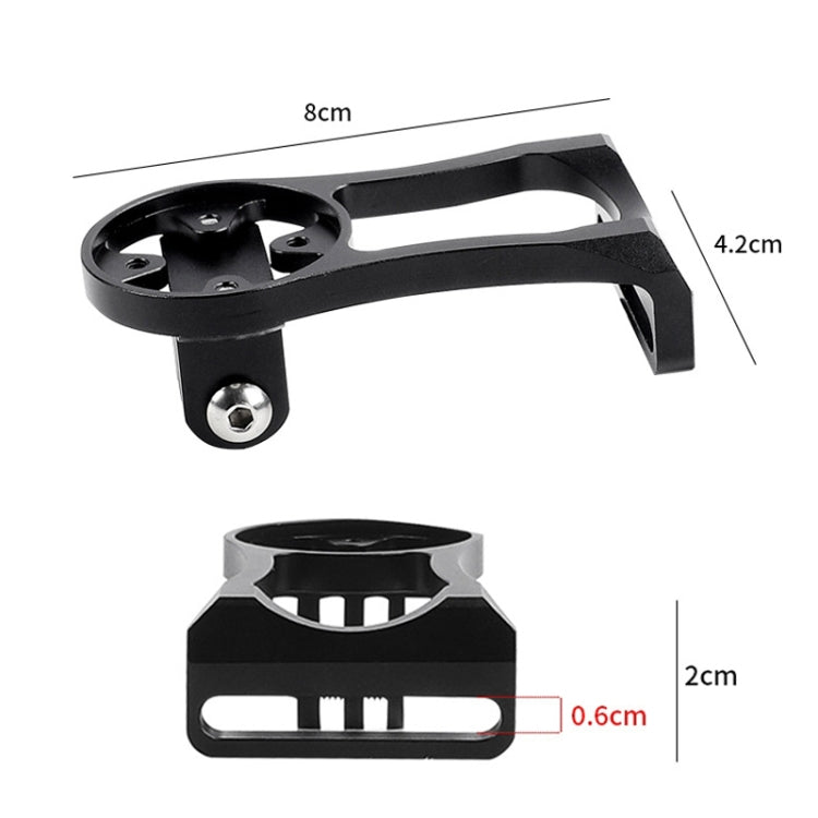 Black bike accessory mount bracket with dimensions, mounting base and screw hardware