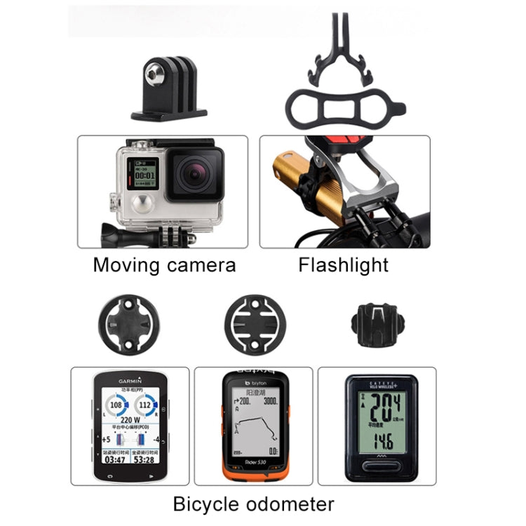 Black multi-purpose bike bracket set with clamp, insert, and fork/handle mount parts