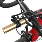 Black bike accessory mount with gold extension bar and handlebar clamp on bicycle
