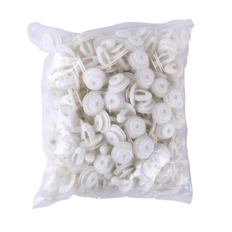 Hole plastic rivet push clips, white, in sealed bag of 100