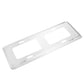 Silver license plate frame holder bracket with rectangular cutouts and corner mounting slots
