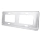Silver license plate frame holder bracket, rectangular cutouts with mounting holes