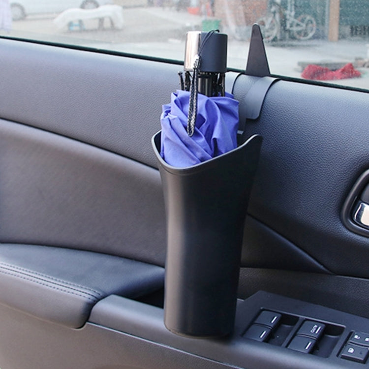 Car umbrella organizer storage holder case, black cylindrical cup mounted near console