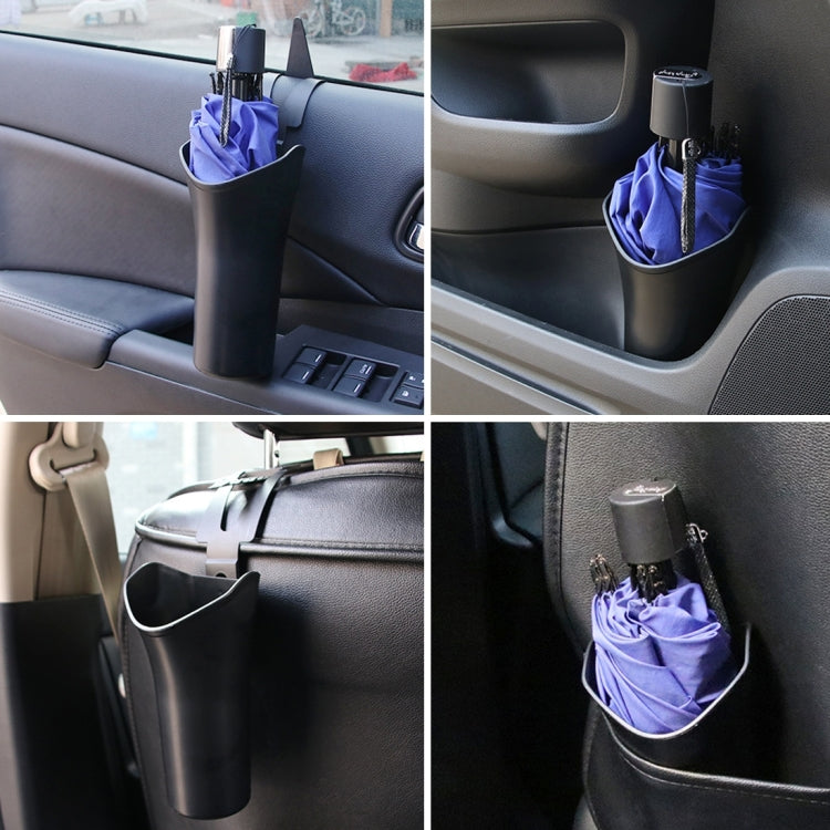 Car umbrella organizer holder with blue umbrella stored in black cup
