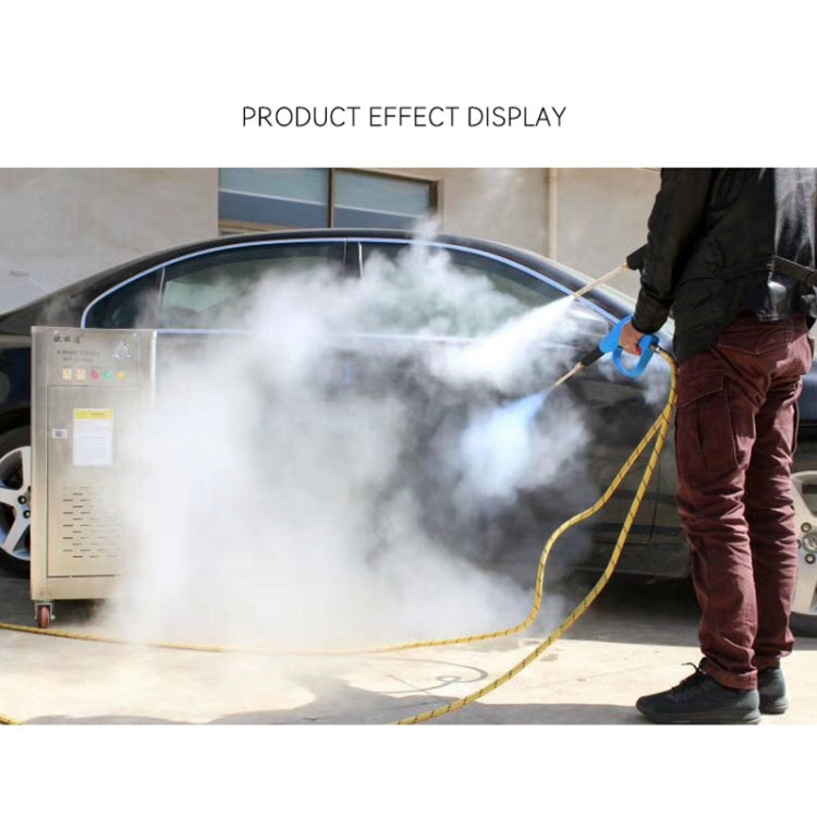 Black steam washer water spray gun producing mist during cleaning