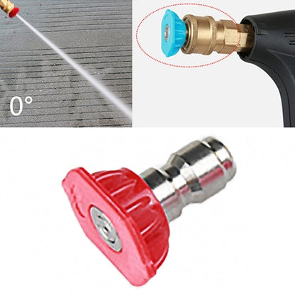 High-pressure car wash jet nozzle tip with blue insert on a black spray gun