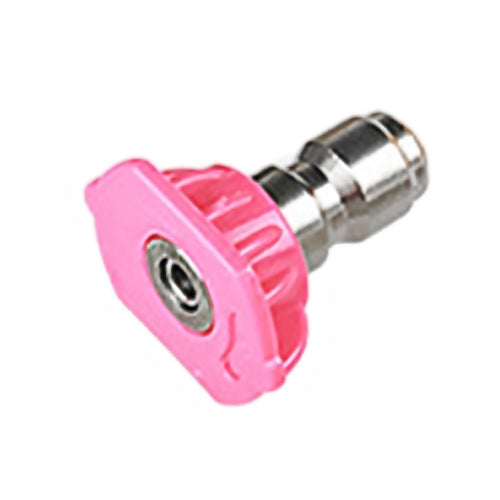 Pink car wash nozzle tip with central outlet and metal hose fitting