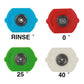 Car wash nozzle tips showing 0°, 25° and 40° rinse spray angles