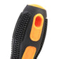 Black textured handle with orange oval accents on tire cleaning hook