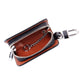 Red leather-texture zipper key wallet with chain ring and metal key clip