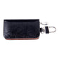 Black leather-texture zipper key wallet with metal key clip, rear view