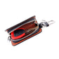 Black leather-texture zipper key wallet with red lining and metal key clip