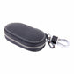 Black leather-look oval zip key holder wallet with stitched edge and keyring clip