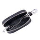 Black leather-look zipper key holder wallet with chain detail and metal keyring clip