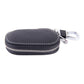 Black leather-look oval zip key holder wallet with double keyrings and stitched trim