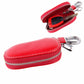 Red leather-look oval zip key holder wallet with metal keyring clip and car key fob