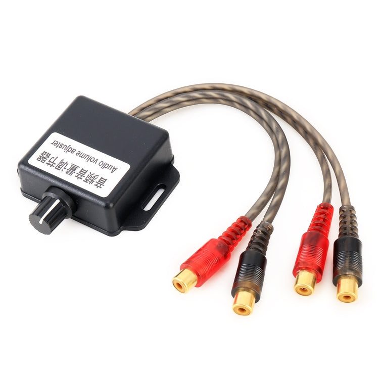Car audio volume control module with knob and attached wiring harness, black box