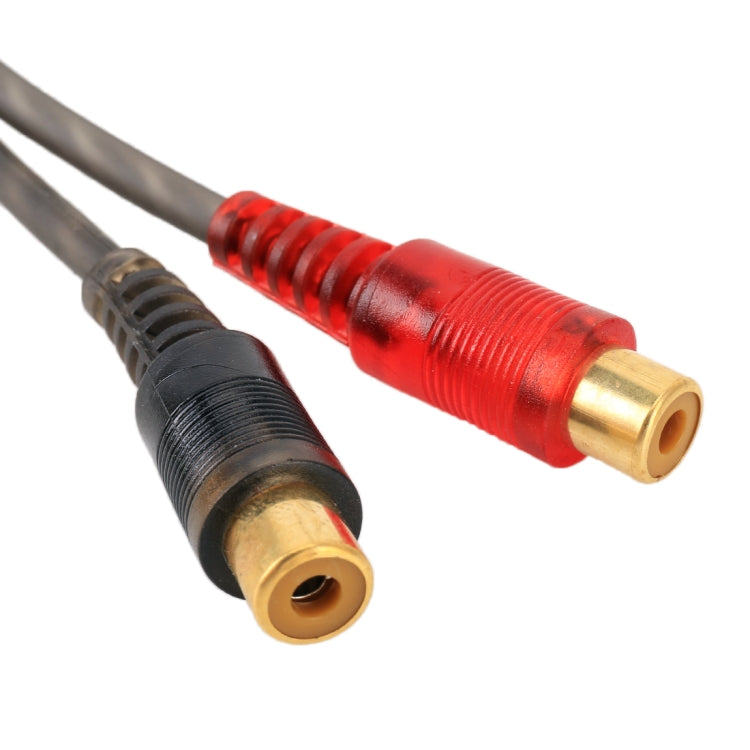 Red and black RCA audio connectors with attached cable leads for volume control