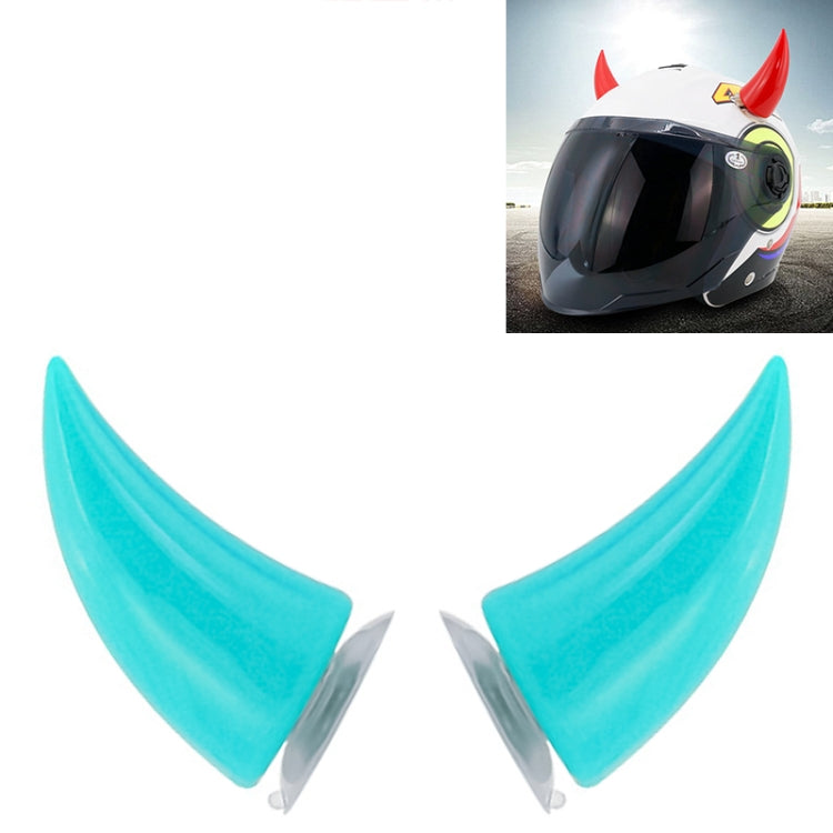 Motorcycle helmet devil horn decorations, light blue pair with suction cups