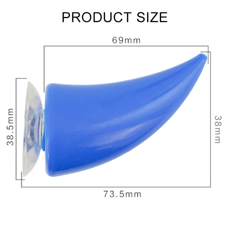 Blue devil horn suction decoration, curved horn piece with approx size markings