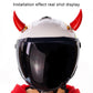 Red devil horn suction decorations mounted on a full-face motorcycle helmet