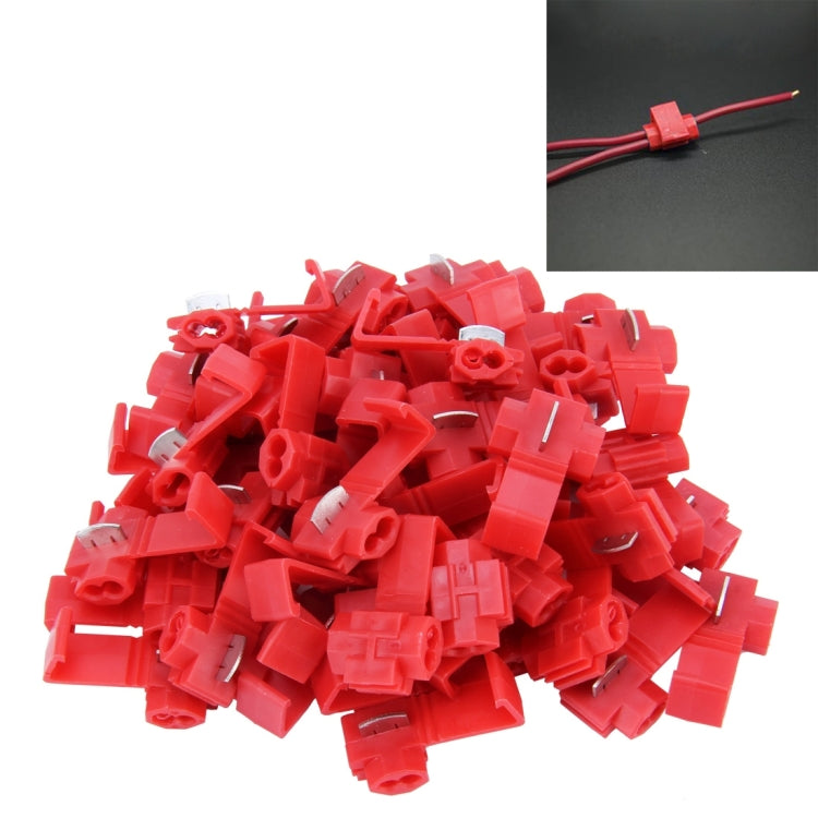 Red quick-splice solderless wire terminals, bulk pile of insulated connector pieces