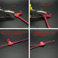 Red quick-splice wire connector pressed onto insulated red wires with pliers