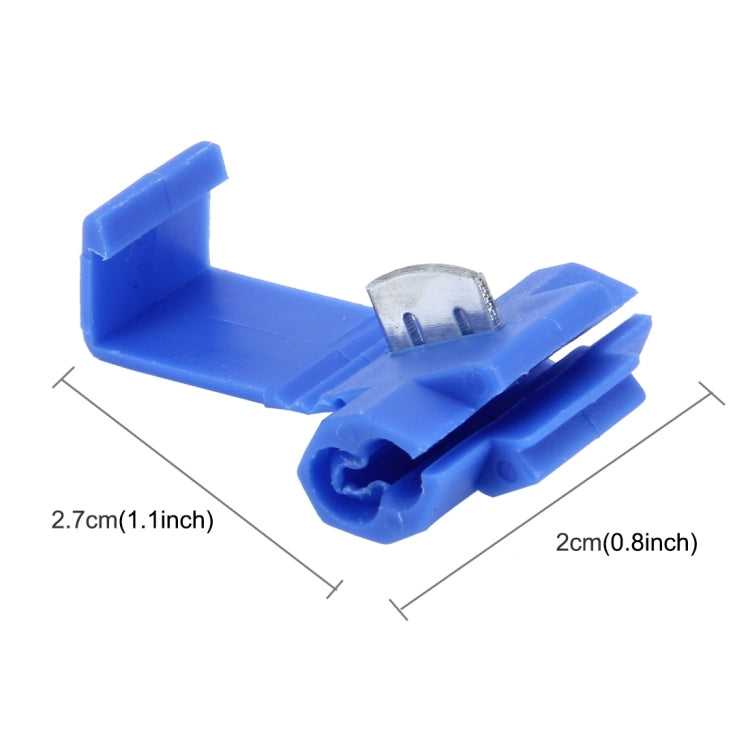 Blue quick splice wire terminal connector with metal blade contact visible