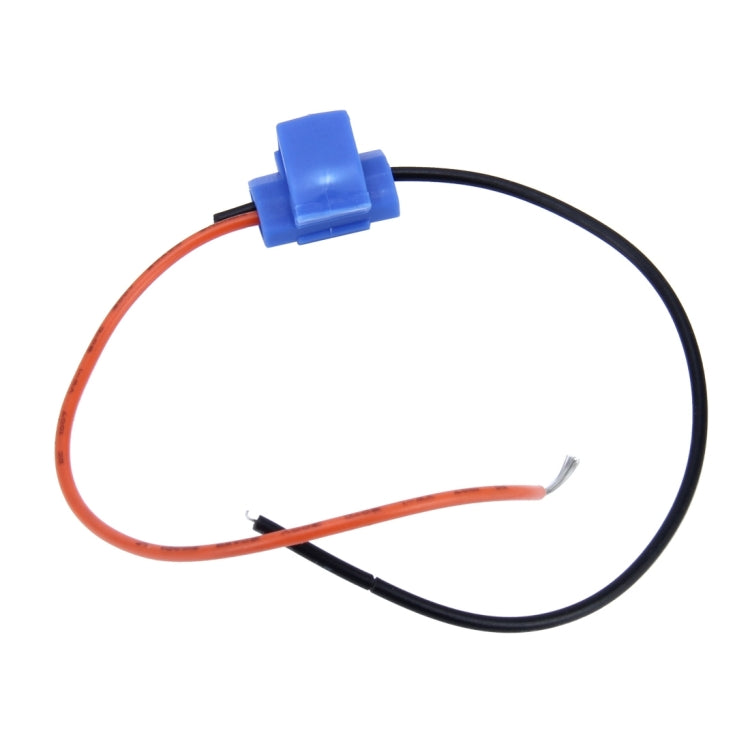 Blue quick splice wire terminal connector with red and black wires attached