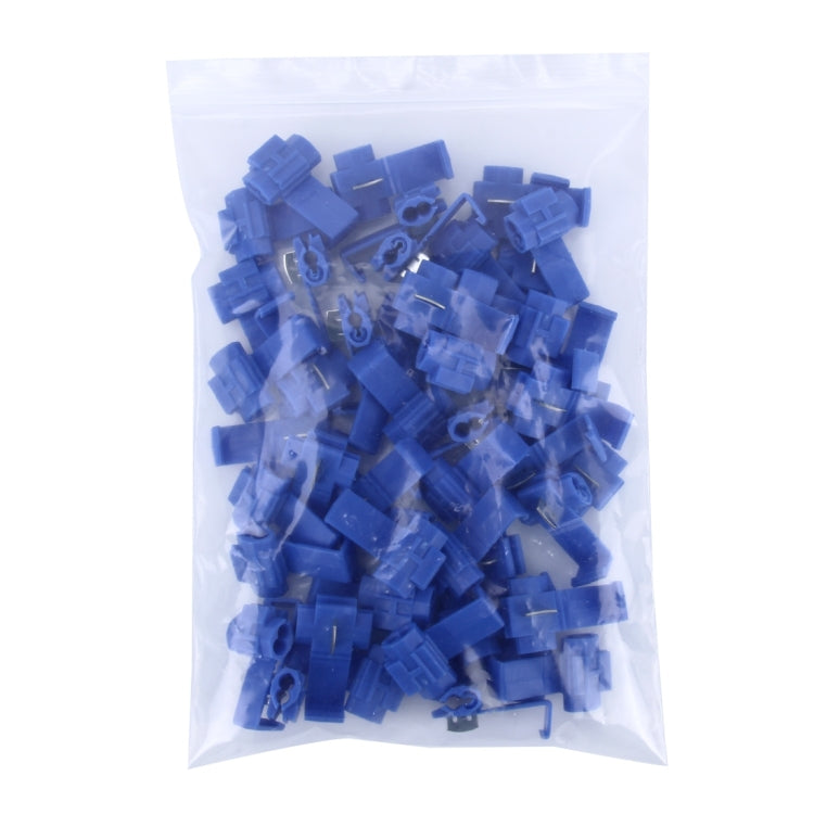 Bag of blue quick splice solderless wire terminal connectors with metal contacts