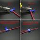 Blue quick splice wire terminal connector pressed onto red wire