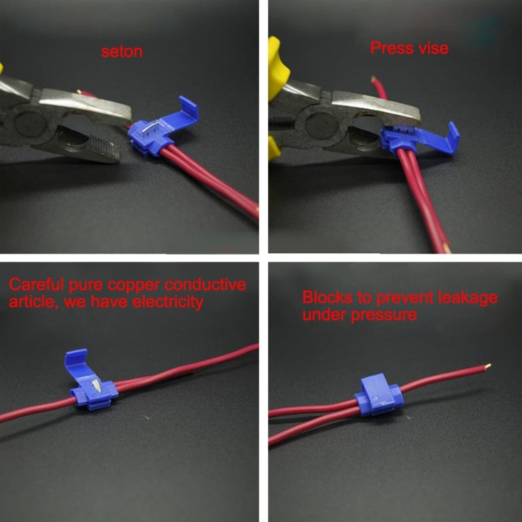 Blue quick splice wire terminal connector pressed onto red wire