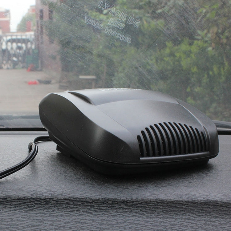 Black auto heater fan with top cover and side ventilation grille
