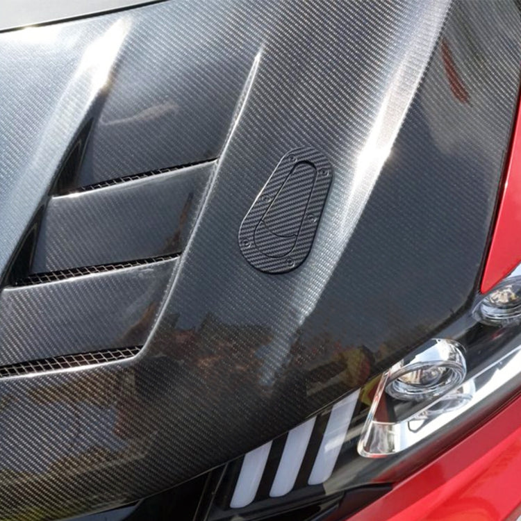 Front car panel with small oval lock body decorative sticker, gray carbon-fiber style