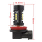LED fog light bulb with red base ring and side LED chips; size diagram view