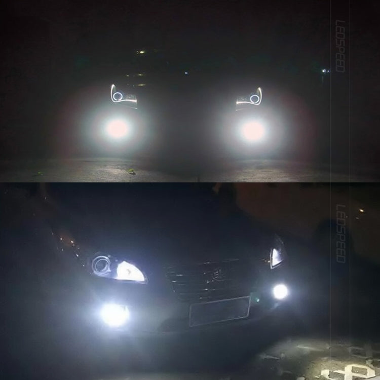 Paired LED fog lights glowing bright white for front illumination