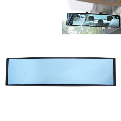 Interior rear view mirror with black frame and blue-tinted rectangular display glass