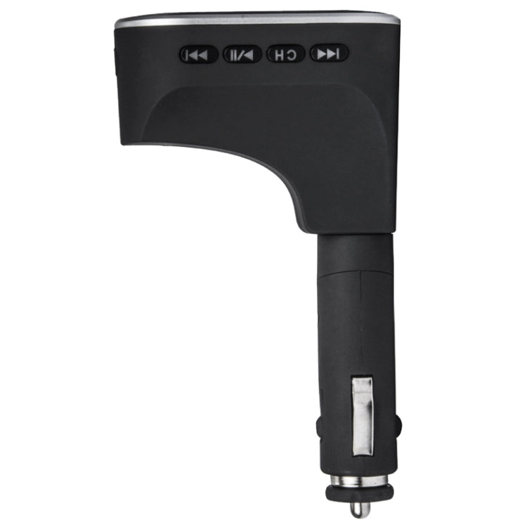 Black car transmitter with curved handle and USB plug, control icons on top
