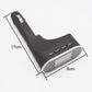 Black car FM transmitter size view with USB plug and curved base (17 cm)