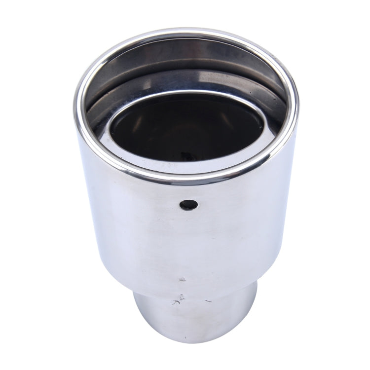 Stainless steel exhaust tail pipe, front view with circular rim and dark inner lining